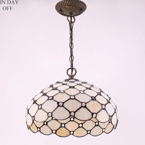 Image of WERFACTORY Tiffany Pendant Light Fixture Stained Glass Hanging Lamp 12 Inch