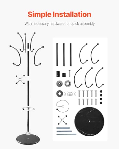 VEVOR Freestanding Coat Rack, Metal Coats Rack Stand with Umbrella Holder, Stable Marble Base & 14 Hooks, Hall Coat Tree for Entryway, Bedroom, Living Room, Stylish Coats Hanger for Hats, Scarves, Bag - Cosy Home Interiors VEVOR Freestanding Coat Rack, Metal Coats Rack Stand with Umbrella Holder, Stable Marble Base & 14 Hooks, Hall Coat Tree for Entryway, Bedroom, Living Room, Stylish Coats Hanger for Hats, Scarves, Bag - Image 6