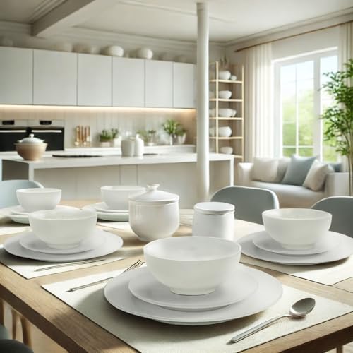 Nouva 18-Piece Service for 6 Porcelain Dinnerware Set, Round Kitchen Plates and Bowls Set Chip & Scratch Resistant Dishware Sets, White Nouva 18-Piece Service for 6 Porcelain Dinnerware Set, Round Kitchen Plates and Bowls Set Chip & Scratch Resistant Dishware Sets, White