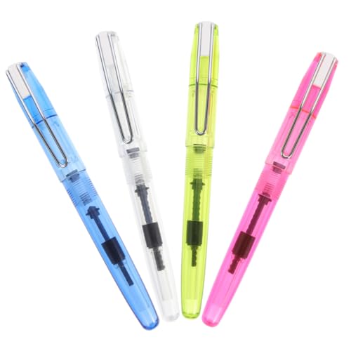 FONDOTIN 4個リフィル可能な軸 の 透明ボディ 書道用筆ペン 書初めや水彩画に適した 簡単操作メンテナンス 軸転でインク補充可能で