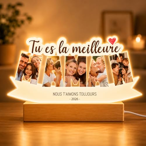 UNIGIFT Cadeau Fete des Meres Personnalisé, Cadre Fete des Meres Original, Cadre Photo Personnalisée pour Maman, Cadre Photo Acrylique avec Veilleuse, Cadeau Maman Anniversaire