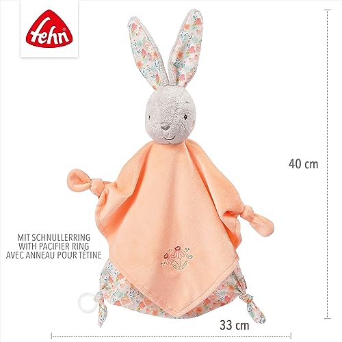 Fehn Schmusetuch Baby Spielzeug Hase - Schnuffeltuch für Neugeborene - Kuscheltier mit Schnuller Befestigung - Einschlafhilfe Handpuppe - Kuscheltuch Schlaftier für Babys und Kleinkinder ab 0+ Monaten