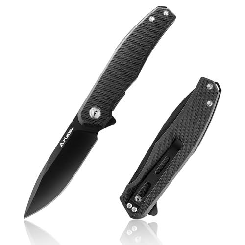 FLISSA Folding Pocket Knife, 4.5" G10 Handle EDC Knife with D2 Steel Blade, Liner lock and Pocket Clip, Tactical Knives for Men Women, Uesd for Outdoor, Survival, Hunting and Camping (Black)
