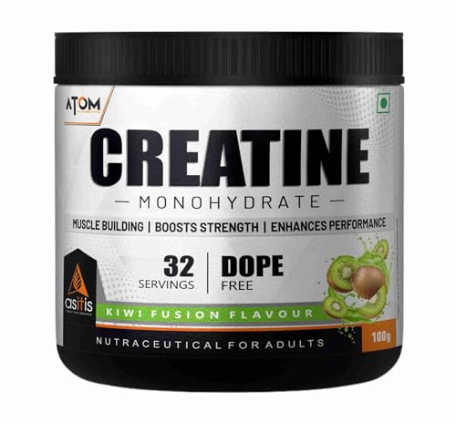 Image of Asitis Nutrition ATOM Creatine Monohydrate (100 grams Powder, 32 Servings, Kiwi Fusion Flavour) | Dope Free | Enhances Performance | Promotes Muscle Gains