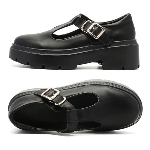 Ruiatoo Women Mary Jane Dress Shoes Platform Loafers Low Heel Chunky Pumps Round Toe Oxford Shoes2