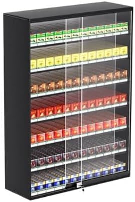 Wall Mounted Cigarette Display Rack with Lock, Auto Cigarette Pusher, Sliding Door Case Holder, Black Cigarette Showcase Cabinet, Size 92.5x28.8x75cm