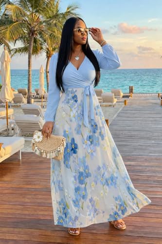 Image of PinkPatty Women's Long Sleeve Maxi Dress Plus Size Trendy Wedding Guest Dress with Pockets&Belt