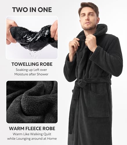 Image of DAVID ARCHY Men's Soft Fleece Plush Robe Full Length Long Bathrobe