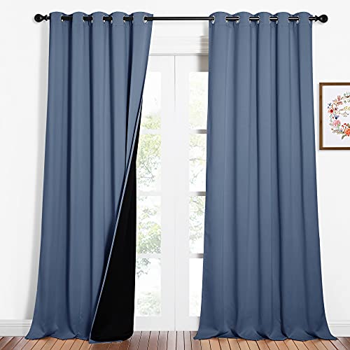 Image of NICETOWN 100% Blackout Curtains 95 inches Long, Pair of Energy Smart & Noise Blocking Out Drapes for Baby Room Window, Thermal Insulated Guest Room Lined Window Dressing (Stone Blue, 62 inches Wide)