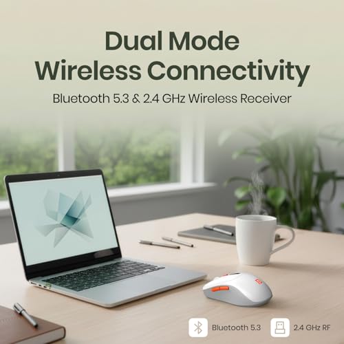 Image of Portronics Toad 9 Wireless Bluetooth Mouse with Dual Wireless (BT + 2.4 GHz), Smart LED Display, Rechargeable Battery, Forward & Back Button, Multi-Device Pair, Upto 4800 Dpi Sensitivity(White)