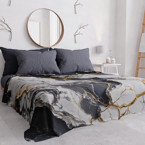 Colcha cama 220x250 cm de microfibra italiana con diseño de mármol gris 3