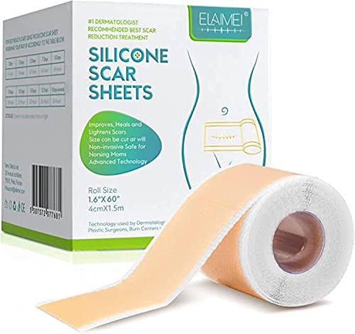 Wifamy Silicone Scar Sheets(1.6 x 60Roll-1.5M) - Soft Silicone Gel Scar Tape Painless Silicone Tape Roll - Effective Silicone Scar Removal Strips Sheets for C-Section & Keloid Surgery Burn Acne