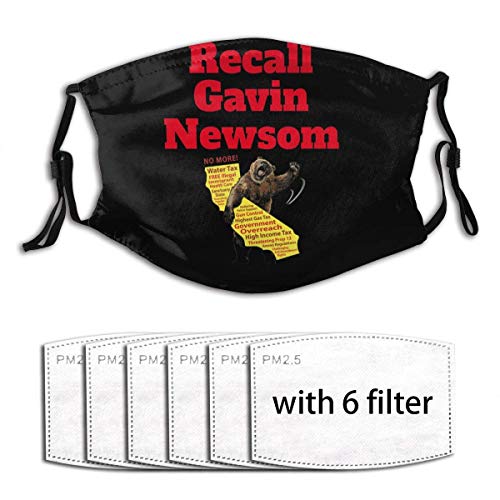 JUCHen Single Sided Recall Gavin Newsom Adjustable Ear Loops Face Mouth Anti Pollution Washable with 6 Filters
