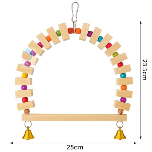 Image of Raindrops Wooden Swing with Colourful Beads for Bird Cages|Birds Stress Free Items|Cage Accessories|Wooden Ladder|Swing with Dotted Perch|Birds Chew Toy|Training aid Toy (Height 23.5cm-Pack of 2)