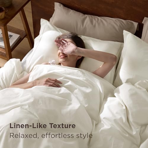 Bedsure 100% Washed Cotton Duvet Cover Twin Size - Cream Minimalist Cotton Duvet Cover Linen Like for All Seasons - GentleSoft™ Plain Simple Bedding (Cream, Twin, 68"x90")