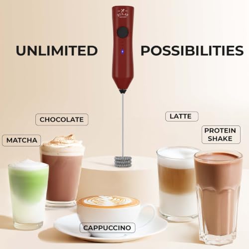 Image of Zulay Kitchen Rechargeable Milk Frother Handheld - Frother Wand, Drink Mixer, Electric Whisk Frother, for Cappuccinos, Matcha & Protein Powder - Dynamic 3 Whisk, 3 Speed 500mAh Red Black