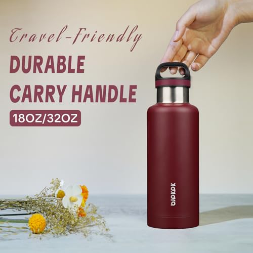 Image of BJPKPK Insulated Water Bottle 32OZ Stainless Steel Water Bottle with Handle Double Walls Vacuum Insulated BPA Free Flask, Deep Red