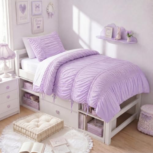 Image of Intelligent Design Ruched Shabby Chic Lavender Twin XL Comforter Set, 2pc