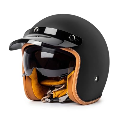 Casco de motocicleta retro para viajes en ruta en moto de estilo crucero negro mate L