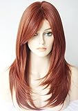 Long layered wig copper brown wig with bangs 26inches synthetic wig for white women