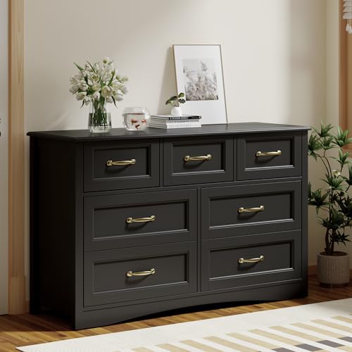 Gizoon 7 Drawer Dresser for Bedroom, 47" Modern Storage Dresser with 4 Large and 3 Small Drawers, Metal Handles, Anti-Tip Design, for Living Room, Ent