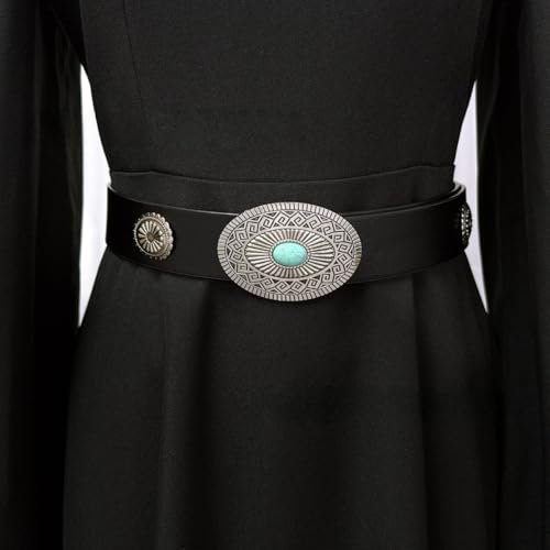 Country Belt for Women and Men Western Cowboy Carving Buckles Chunky Belts Y2k Big Buckle Turquoise Belt3