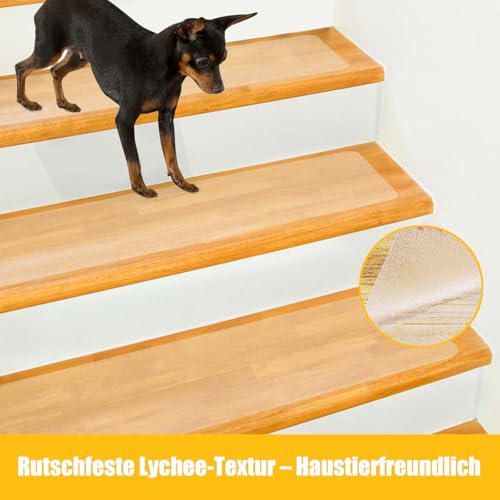 BestLink 15 x 80 cm Treppenstufen Matten Antirutsch Treppe, 15 Stück Transparent Stufenmatten Selbstklebend, Wasserdicht Anti Rutsch Treppen Streifen rutschfeste Klebeband für Holzstufen, Boden