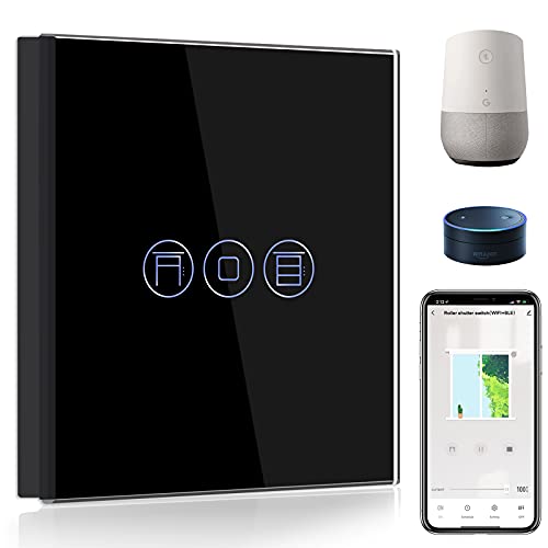 BSEED BSEED WiFi Smart Rolladenschalter, Kompatibel mit Alexa Echo und Google Home, Fernbedienung und Timer-Funktion mit Smart Life/Tuya APP, WiFi Jalousieschalter mit Touch Panel Schwarz