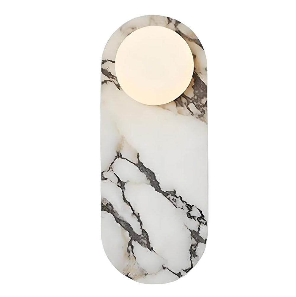 SSBHDM 13.7 Inch Oval Marble Wall Light, Nordic Industrial Style Wall Lamp, Spherical Glass Lampshade Wall Sconce, Restaurant Bedroom Corridor Decoration Lighting Fixtures