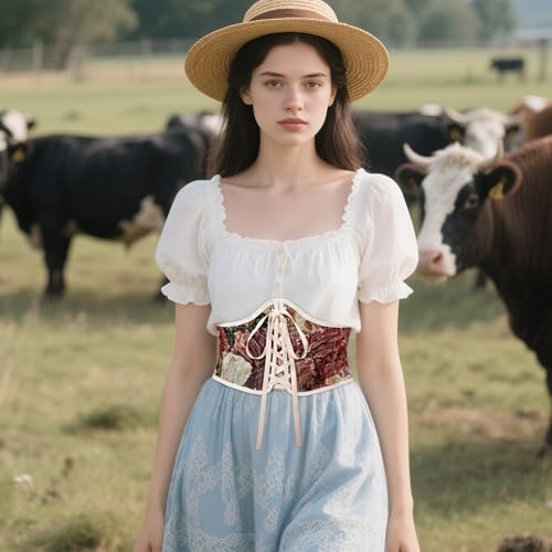 VONMELLI Corset Belt for Women Renaissance Floral Lace-up Underbust Corset Wide Waist Belt3