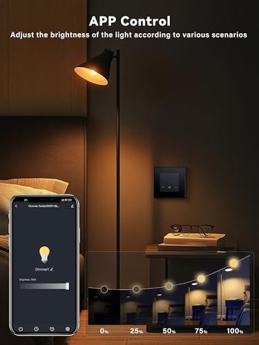 BSEED WiFi Dimmer Schalter,1 Fach 1 Weg Smart Dimmschalter,Kompatibel mit Amazon Alexa & Google Home,Lichtschalter Dimmbar für led lampen 240V Schwarz(Neutralleiter Erforderlich)