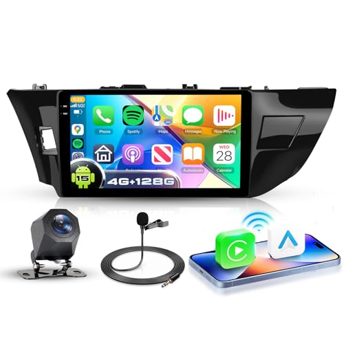 4G+128G Android 15 Car Stereo for Toyota Corolla/for Toyota Levin 2014-2017, Wireless CarPlay Android Auto, 10.1’’ Incell HD Touch Screen with GPS, WiFi, Bluetooth 5.0, FM, 32 EQ, SWC, Backup Camera