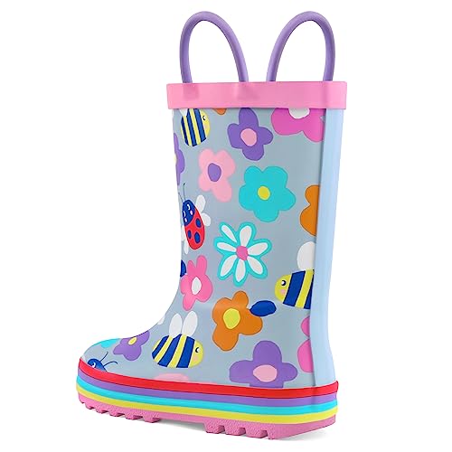 Image of mysoft Kids Rain Boots for Girls Boys Toddler Waterproof Rubber Cute Printed with Easy-On Handles