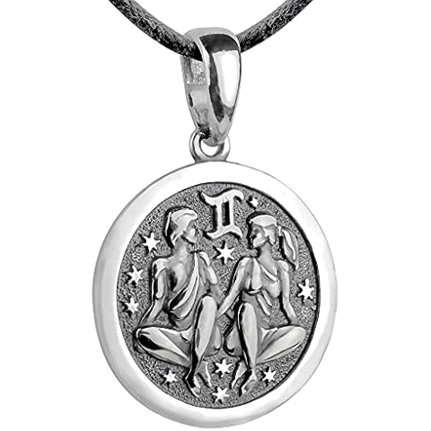 Gemini Zodiac Sign Pendant Necklace 925 Sterling Silver Horoscope Medallion Coin Choker Charm Constellation Astrology Jewelry for Men Women (Gemini (May 21 - Jun 20)) Cover