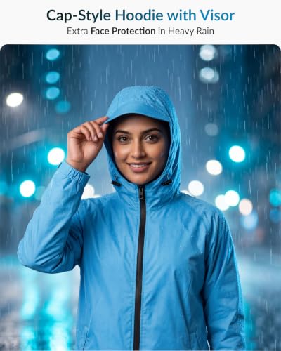 Image of Destinio Rain Coat for Men Waterproof with Hood, Thick Polyester, Leak Proof, Premium Zipper, Raincoat for Bike Riding, Double Layer Rain Suit for Riders, Rainwear Set