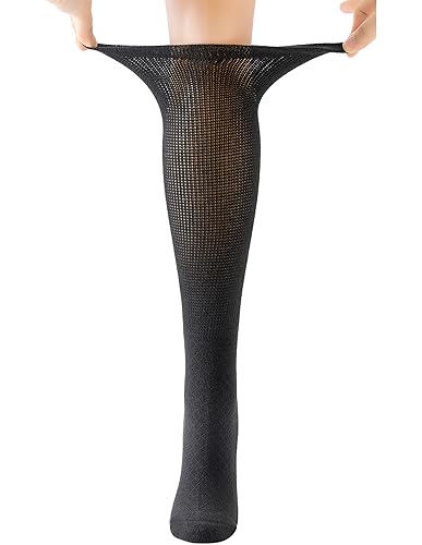 Yomandamor 4 Pairs Womens Diabetic Bamboo Rayon Knee-Hi Seamless Socks Black Long Lace Non-binding Sock,9-114