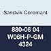 Sandvik Coromant, 880-06 04 W06H-P-GM 4324, CoroDrill 880 Insert for Drilling, Carbide, Square, Right Hand Cut, 4324 Grade, Ti(C,N)+Al2O3, Wiper, Inveio? Coating Technology (Pack of 10)