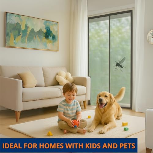 Image of Royalkart 105x215cm Grey | Magnetic Mosquito Net for Door | Fiberglass Screen Curtain with 34 Magnets | Auto-Closing Mesh to Keep Mosquitoes Out