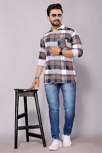 Image of GURIK Men's Cotton Box Checkered Slim Fit Casual Shirt with Chest Pocket, Full Sleeve Shirt for Formal & Casual Wear