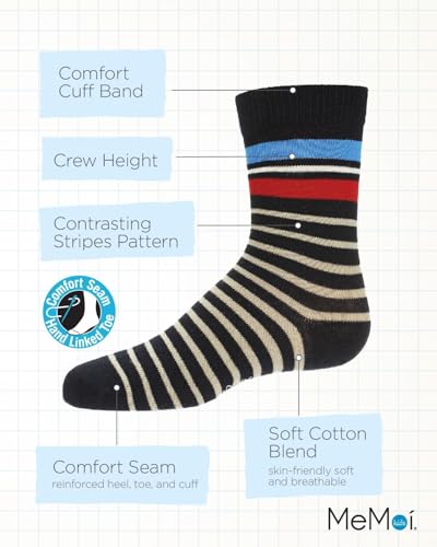 MeMoi Boys Striped Cotton-Rich Fine-Gauge Crew Sock3