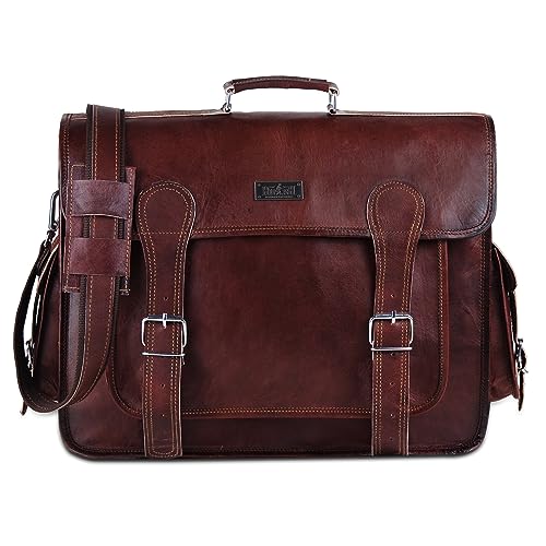 Brown Leather Messenger Bag For Men 18 Inch Big Women Shoulder Cross Body Brown Laptop Computer Briefcase Bag - Best Vintage Look4
