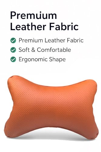 Image of Leather Soft car Neck Pillow for Travel, Travel Micro Fiber Rest Pillow /Cushion Set of Pillows Compatible with All Cars - Pack of 2 Pieces (Orange)