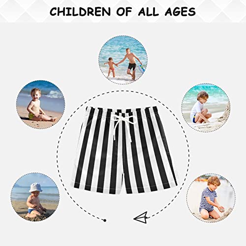 JSTEL Kid Swim Trunks Black White Stripe Swim Shorts Striped Print Beach Shorts for Boy 3-14 Years,24