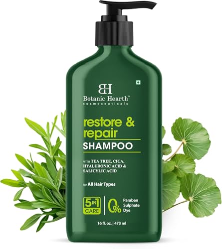 Image of Botanic Hearth Tea Tree Shampoo Infused With Cica, Hyaluronic Acid & Salicylic Acid | Clarifying Shampoo To Repair, Restore & Strengthen Hair | Paraben & Sulfate Free | For All Hair Types, 16 Fl Oz