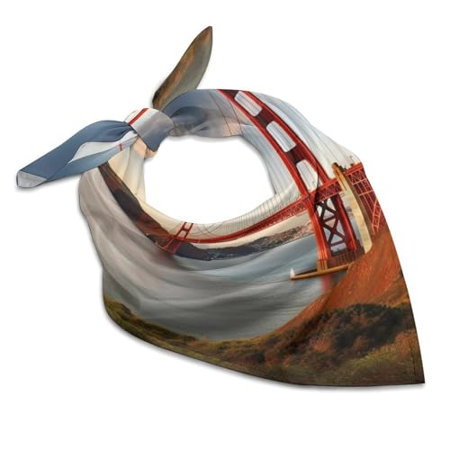 Golden Gate Bridge Silk Scarf Fashion Satin Head Scarf Lightweight Head Scarves for Neck Silk Scarves for Women Men Boho Hair Wrap Sleeping Kerchief Bandanas Pocket Square 25