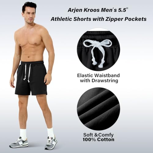 Arjen Kroos Men's Sweat Cotton Shorts 5 Inch Running Shorts with Zipper Pockets2