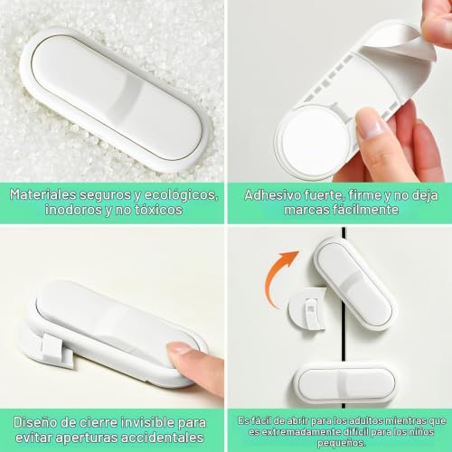 Miniatura 3 de Kryzulax 6 Piezas Seguridad Cajones Bebe,Seguridad Puertas Niños,Cierres Seguridad Bebe,Bloqueo De Seguridad Con Adhesivo,Sin Perforación-Duradero-Para Armarios,Cajones,Refrigeradores