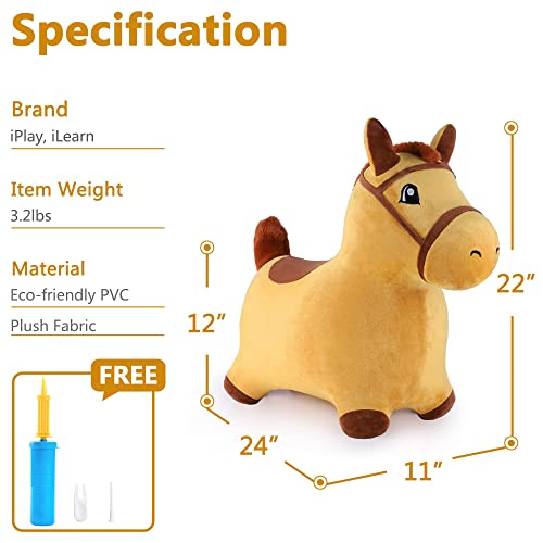 Iplay, Ilearn Bouncy Pals Yellow Hopping Horse, Outdoor Ride On Bouncy Animal Play Toys, Inflatable Hopper Plush Covered W/ Pump, Birthday Gift For 18 Months 2 3 4 5 Year Old Kids Toddlers Boys Girls #TOP6