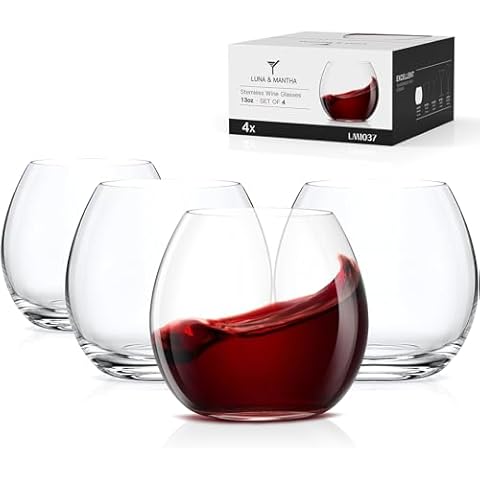 OJA Stemless Wine Glasses Set of 4, Red White no Stem Wine Glasses, Premium Crystal Wine Glass, Clear, Dishwasher Safe, Sturdy Drinking Glass, 13.5oz, Unique Gift for Anniversaries, Birthday, Wedding Cover