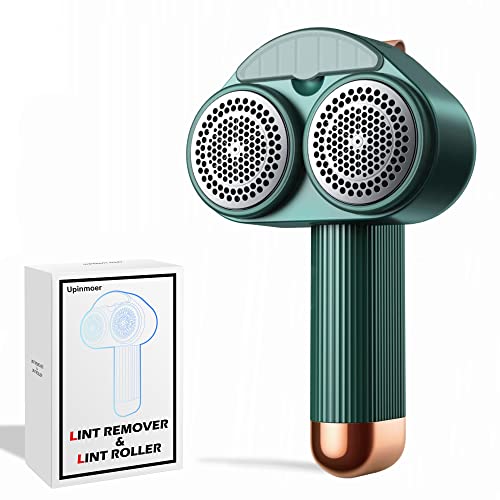 Fabric Shaver Rechargeable,Upinmoer Portable Electric Lint Remover Wireless,Dual-Head Lint Shaver,Sweater Shaver with Dual-6-Leaf Blades,Efficiently Power Fuzz Remover for Clothes,Couch(Emerald Green)